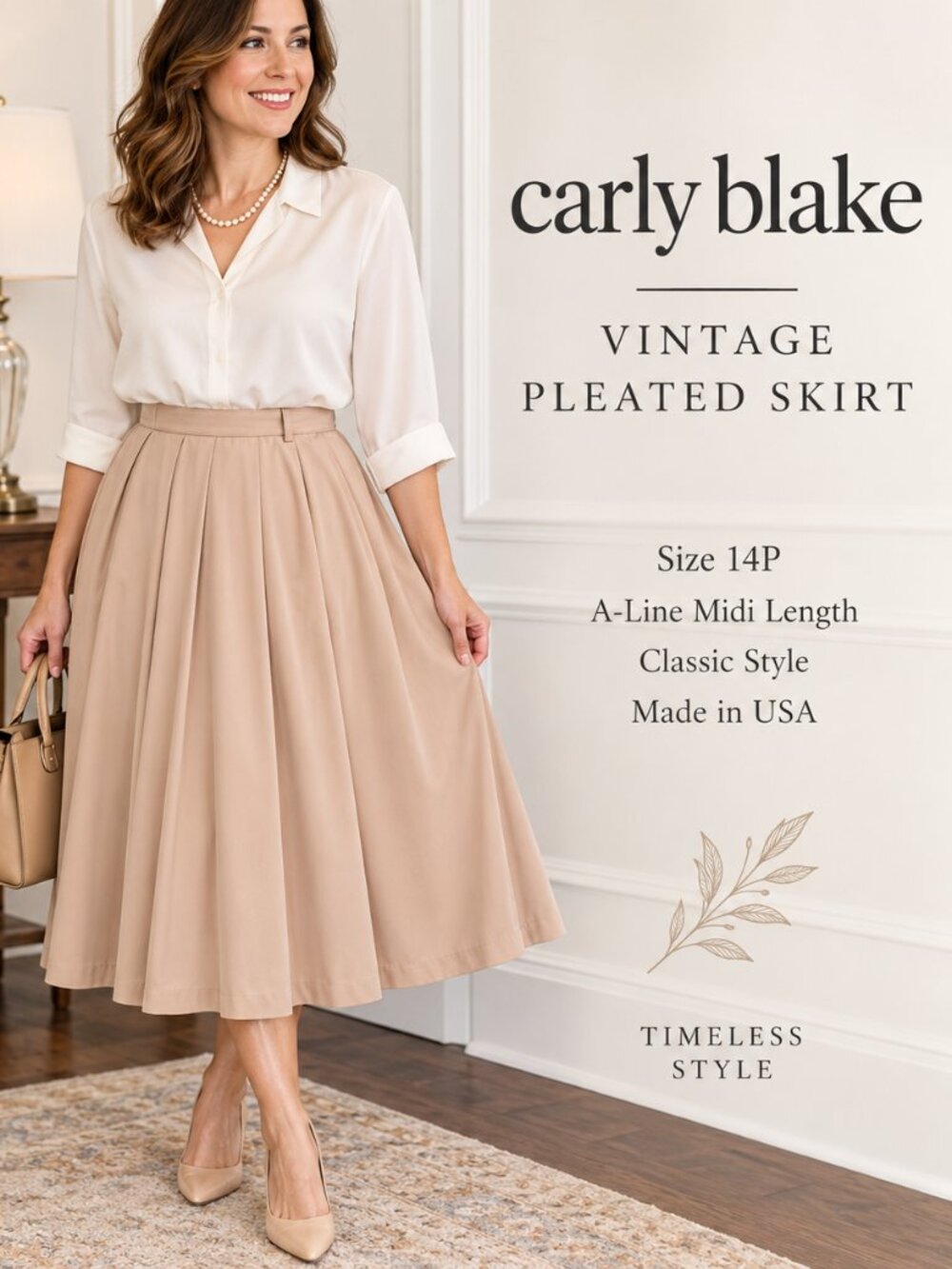 Vintage Carly Blake 14P Pleated A-Line Midi Skirt